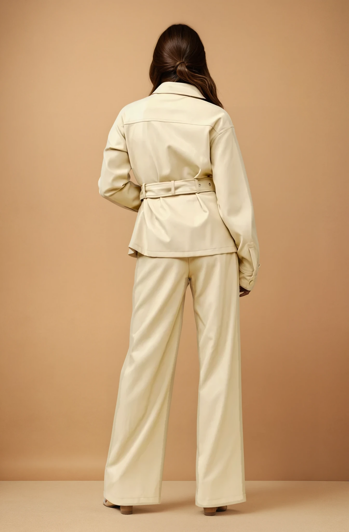 GG5112 Faux Leather Beige Pants