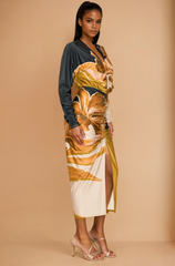 GG4134 Front Ruched V-neck Midi Dress