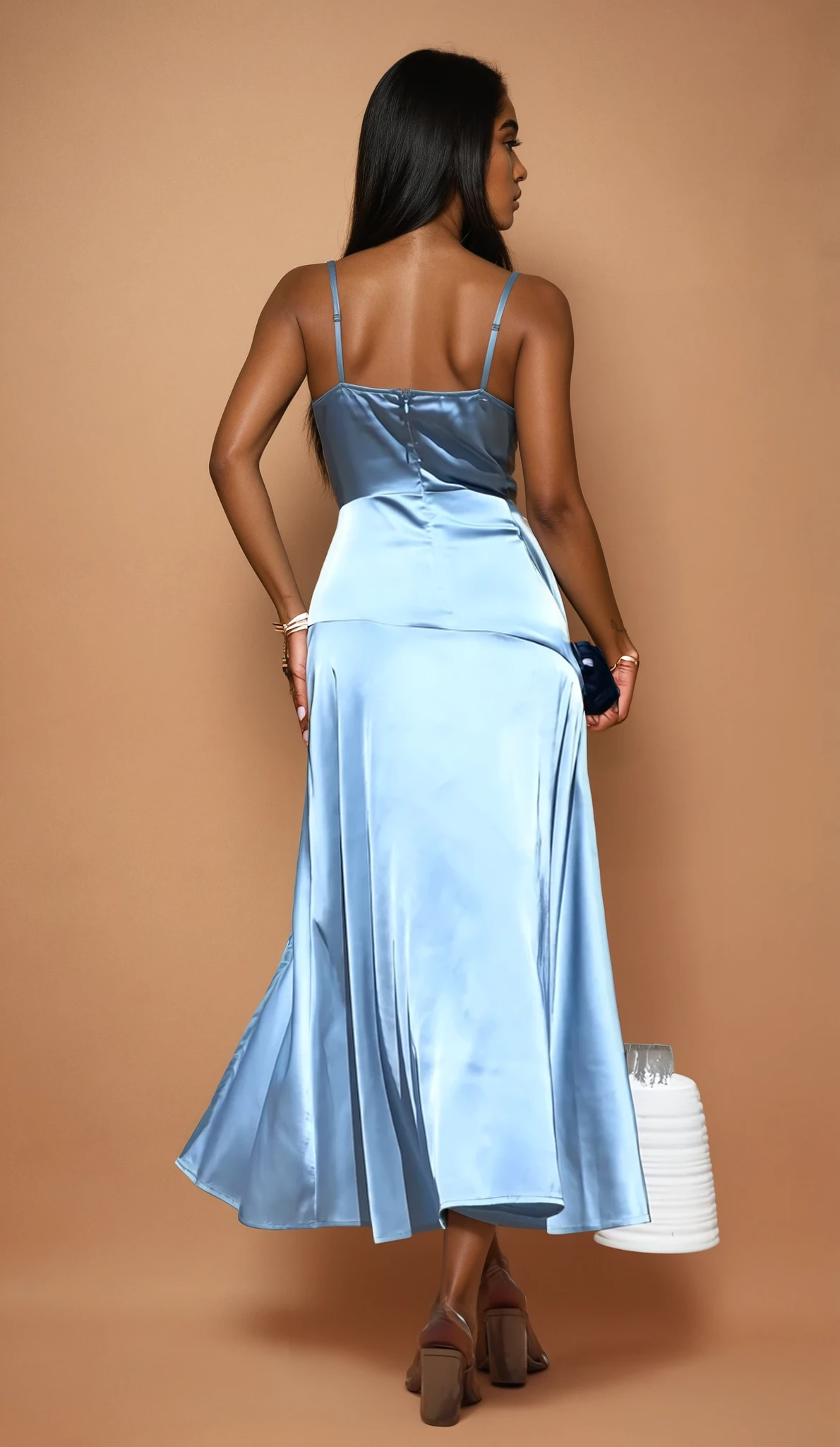GG4128 Slate Blue Satin Midi Dress