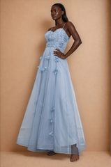 GG5106 Spaghetti Strap 3d Flower Maxi Dress