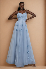 GG5106 Spaghetti Strap 3d Flower Maxi Dress