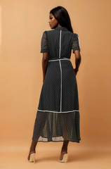 GG5110 Semi Sheer Polka Dot Chiffon Maxi Dress