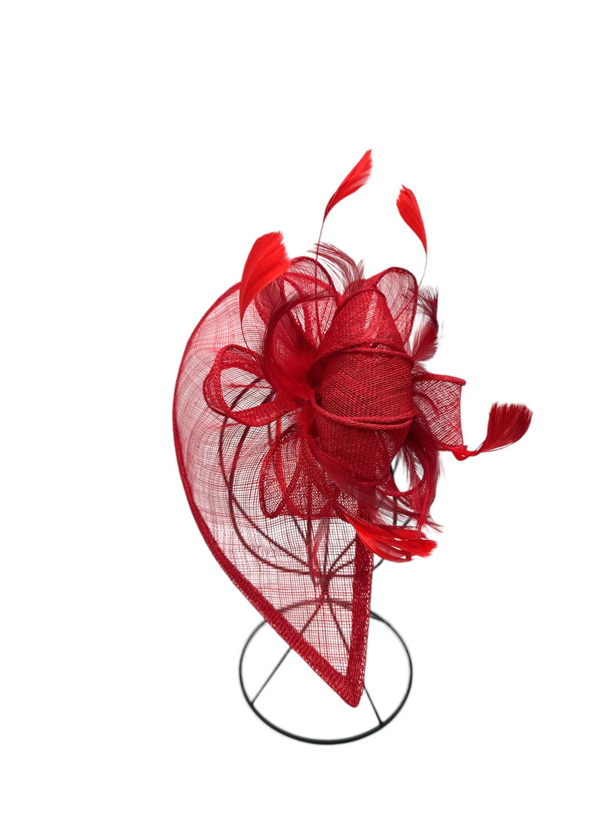H3071 Red Netted Fascinator