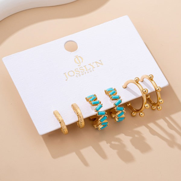 H3187 Turquoise Enamel Hoop Trio Earring Set