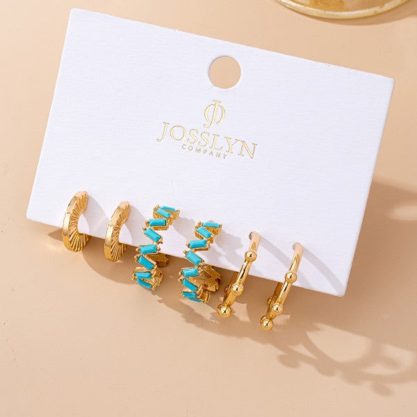 H3187 Turquoise Enamel Hoop Trio Earring Set
