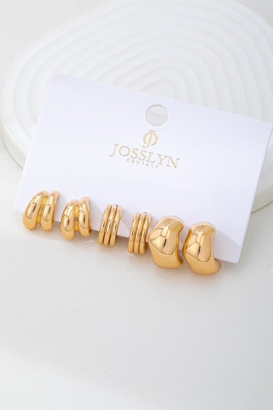 H3188 Sculptural Gold-tone Hoop Earring Set