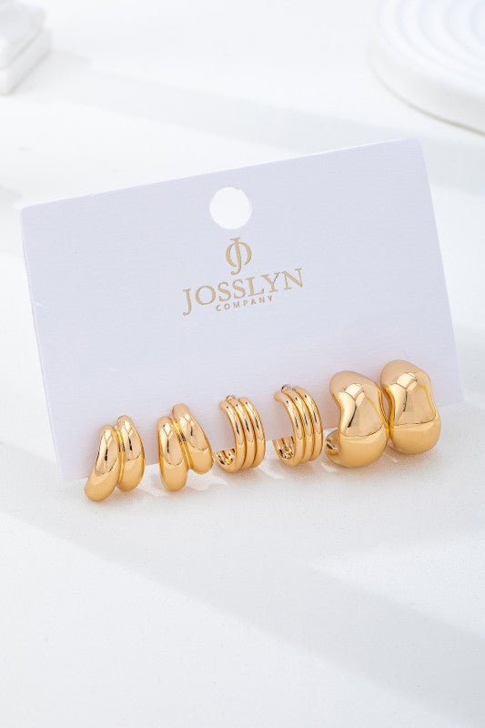 H3188 Sculptural Gold-tone Hoop Earring Set