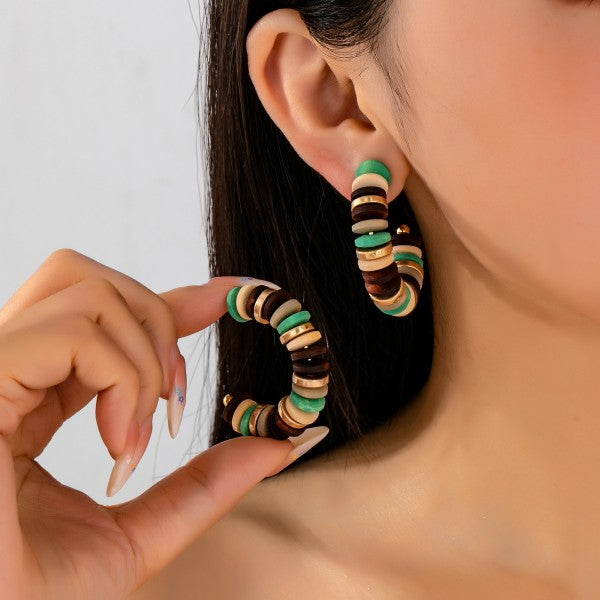 H3186 Earth-tone Disc Beaded Hoops