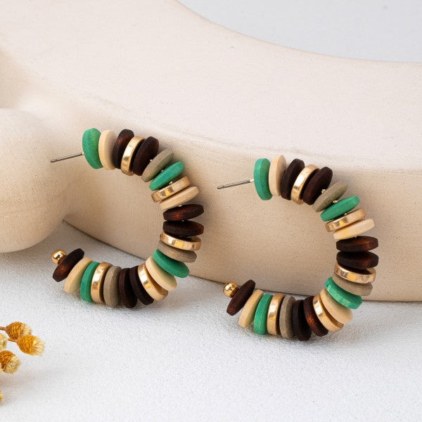 H3186 Earth-tone Disc Beaded Hoops