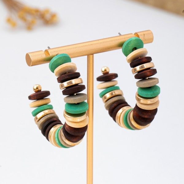 H3186 Earth-tone Disc Beaded Hoops