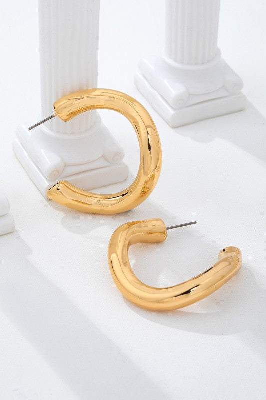 H3182 Bold Chunky Gold-tone U-shape Hoop Earrings