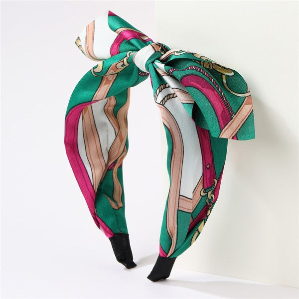 H3196 Green Medallion Silky Scarf Knot Headband