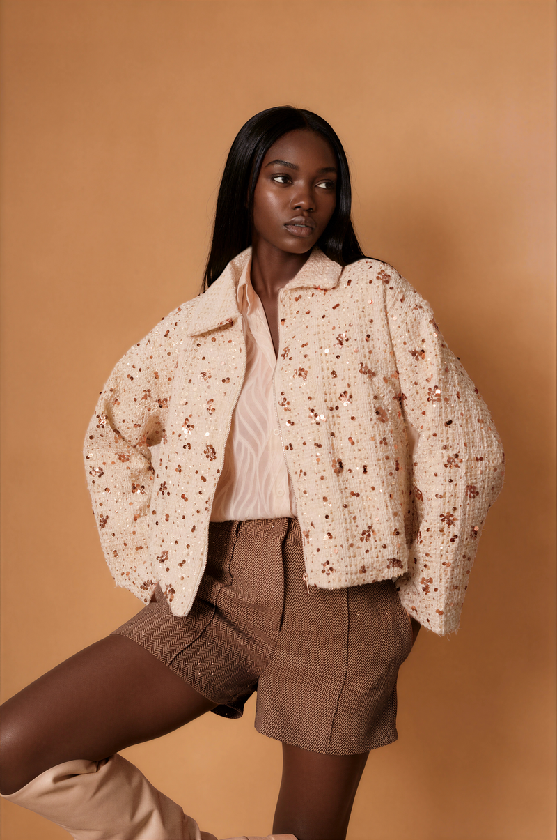 H1018 Beige Sequin Jacket