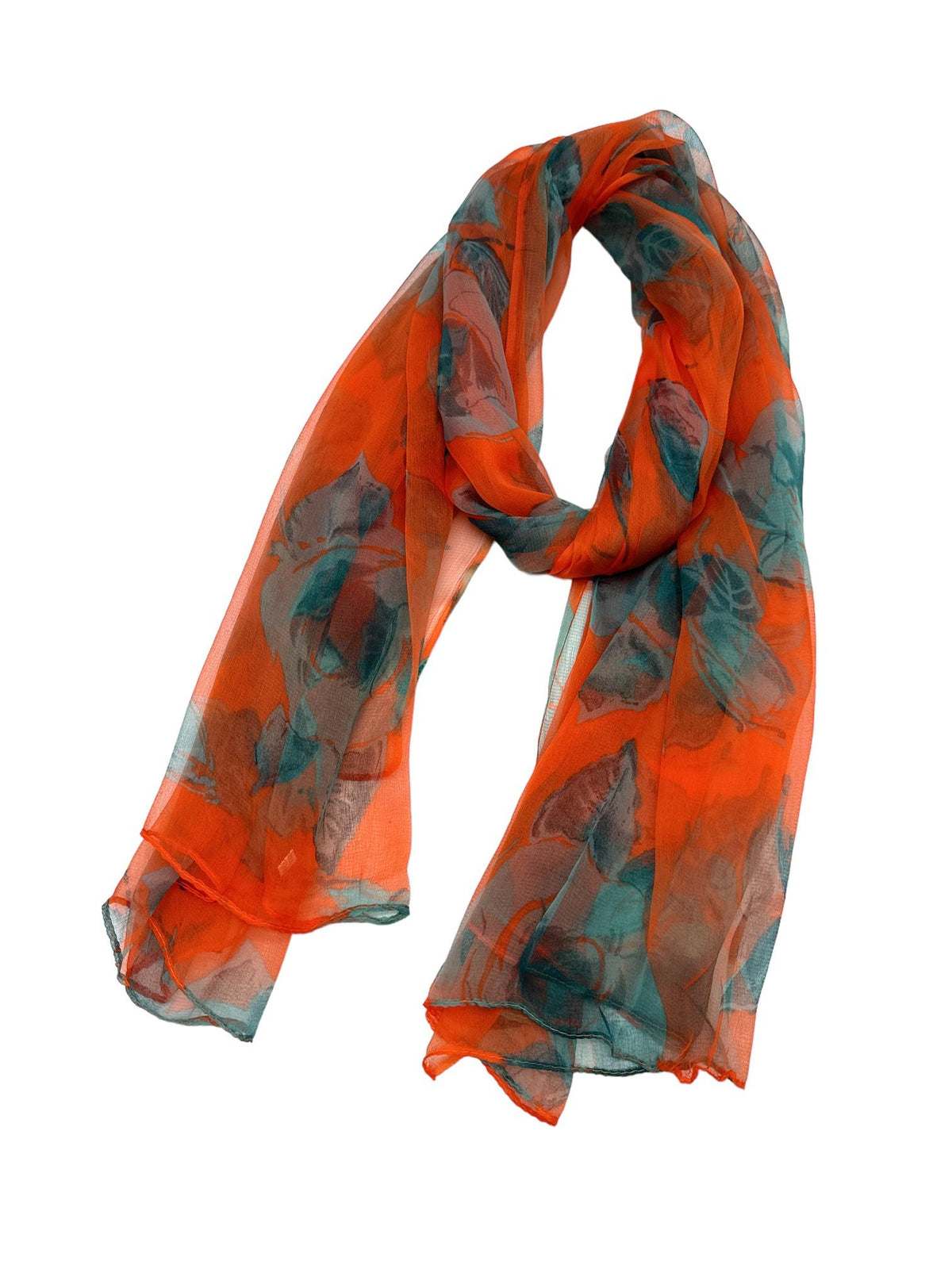 H3077 Orange & Green Chiffon Scarf