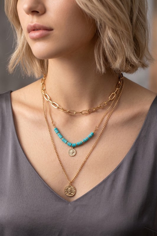 H3198 Mixed Chain Necklace With Turquoise