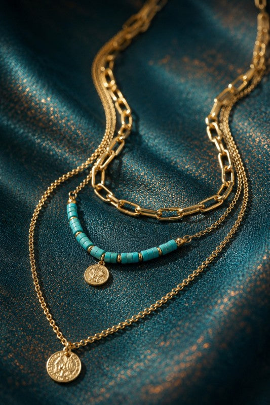 H3198 Mixed Chain Necklace With Turquoise