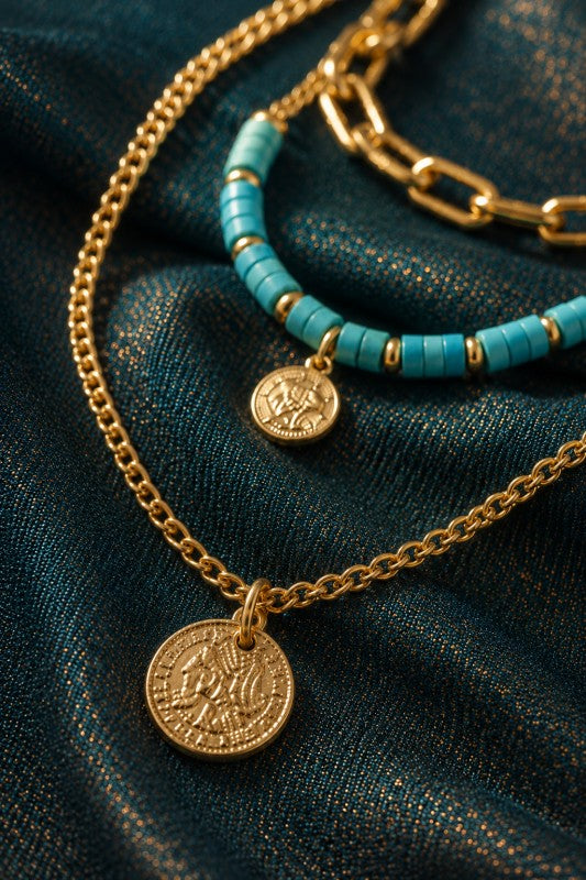 H3198 Mixed Chain Necklace With Turquoise