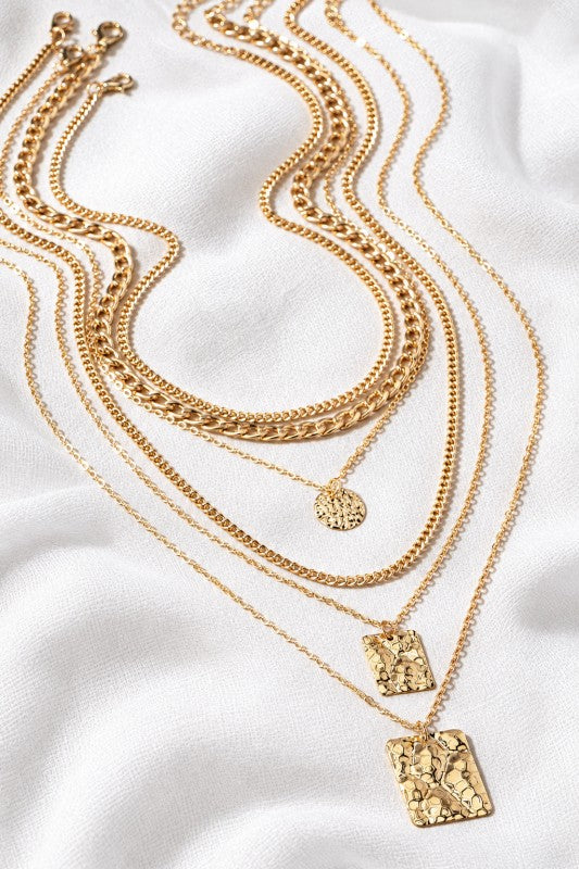 H3199 3 Layer Hammered Pendant Necklace
