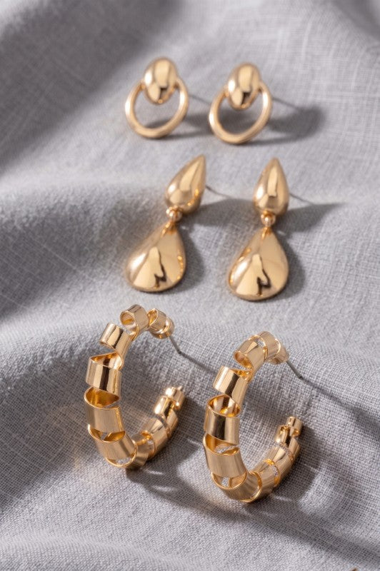 H3209 Trio Earrings In Multiple Shapes