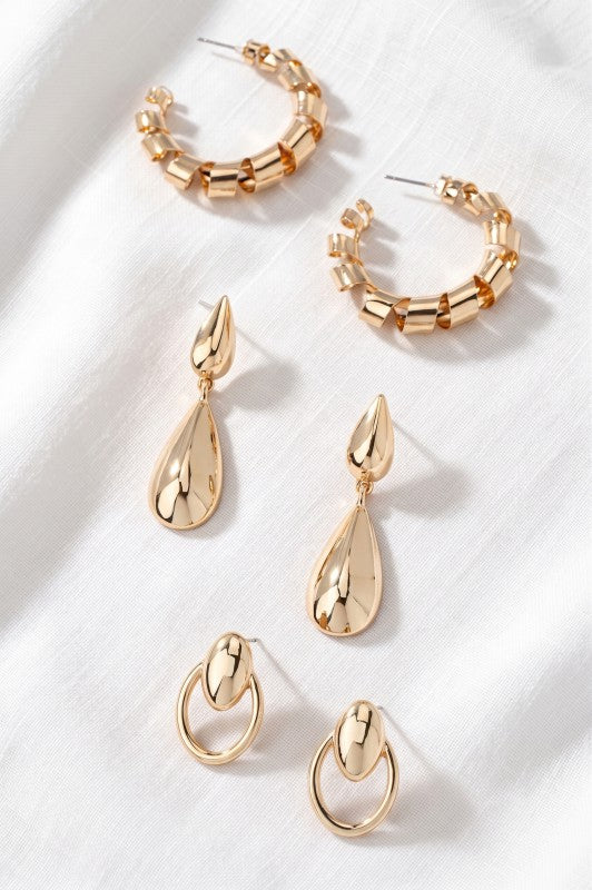 H3209 Trio Earrings In Multiple Shapes