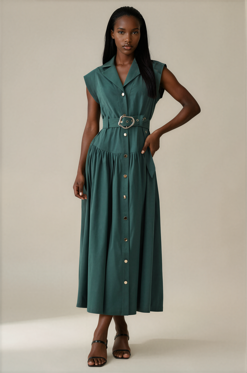 H3149 Hunter Green Midi Dress