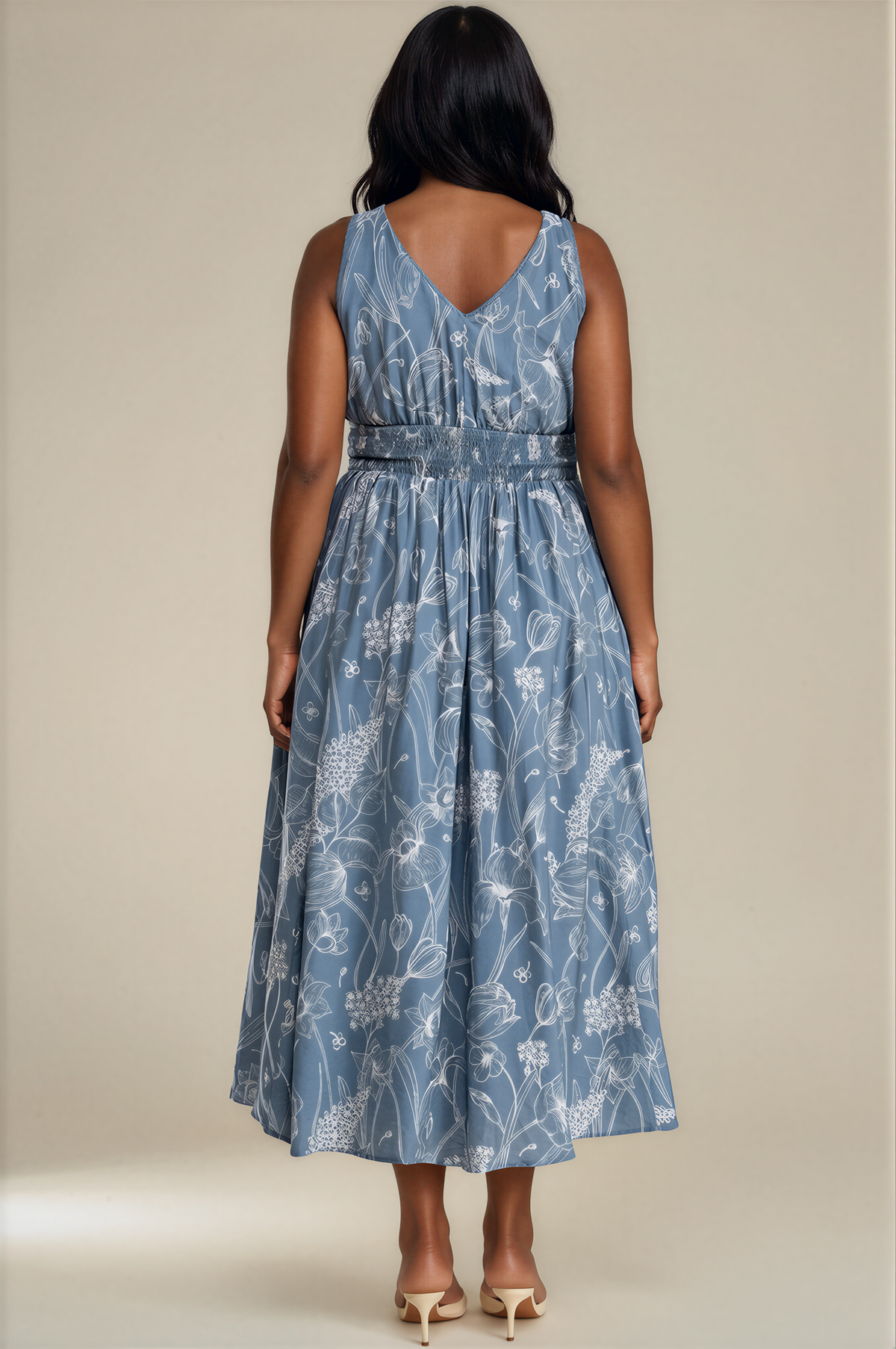 H3104 Floral Sleeveless V-neck Lace  Midi