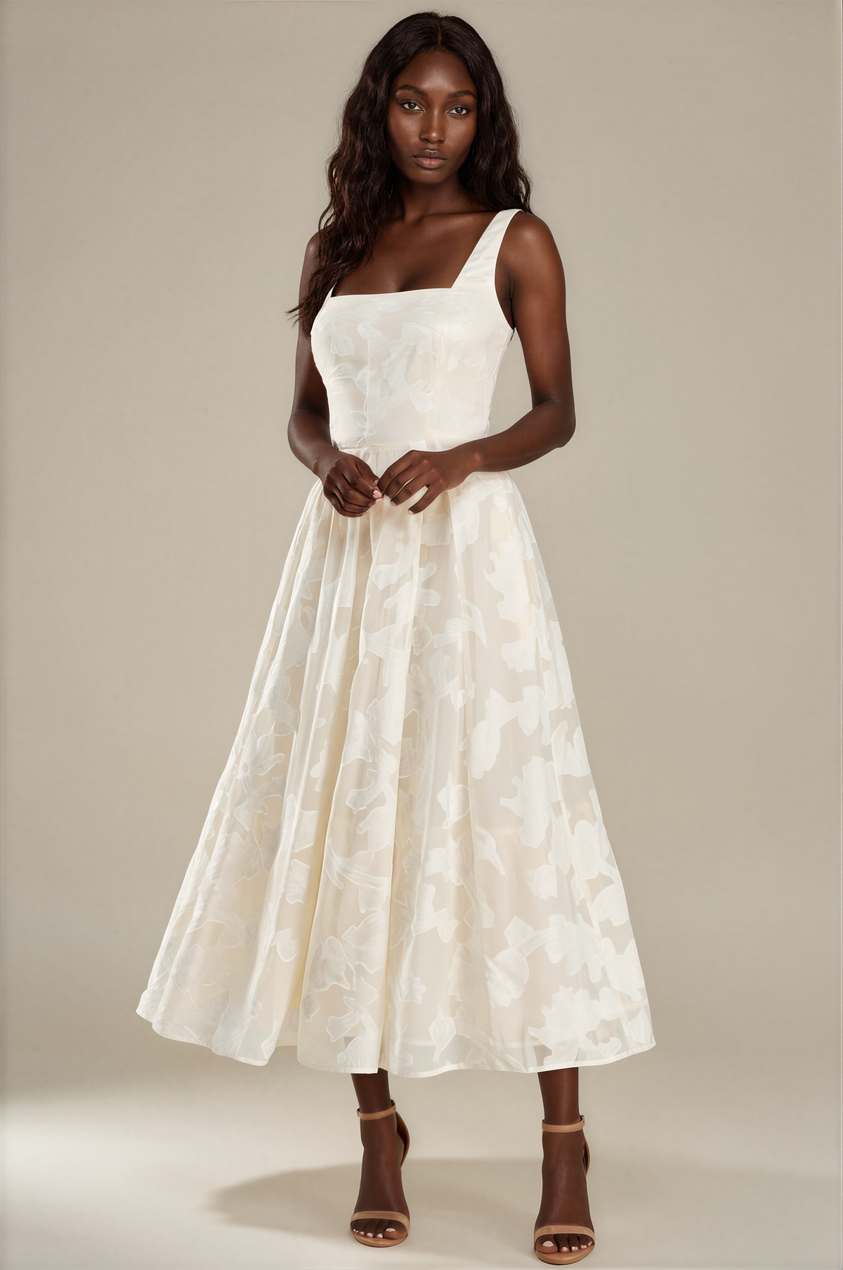 H3105 Floral Jacquard Midi Dress