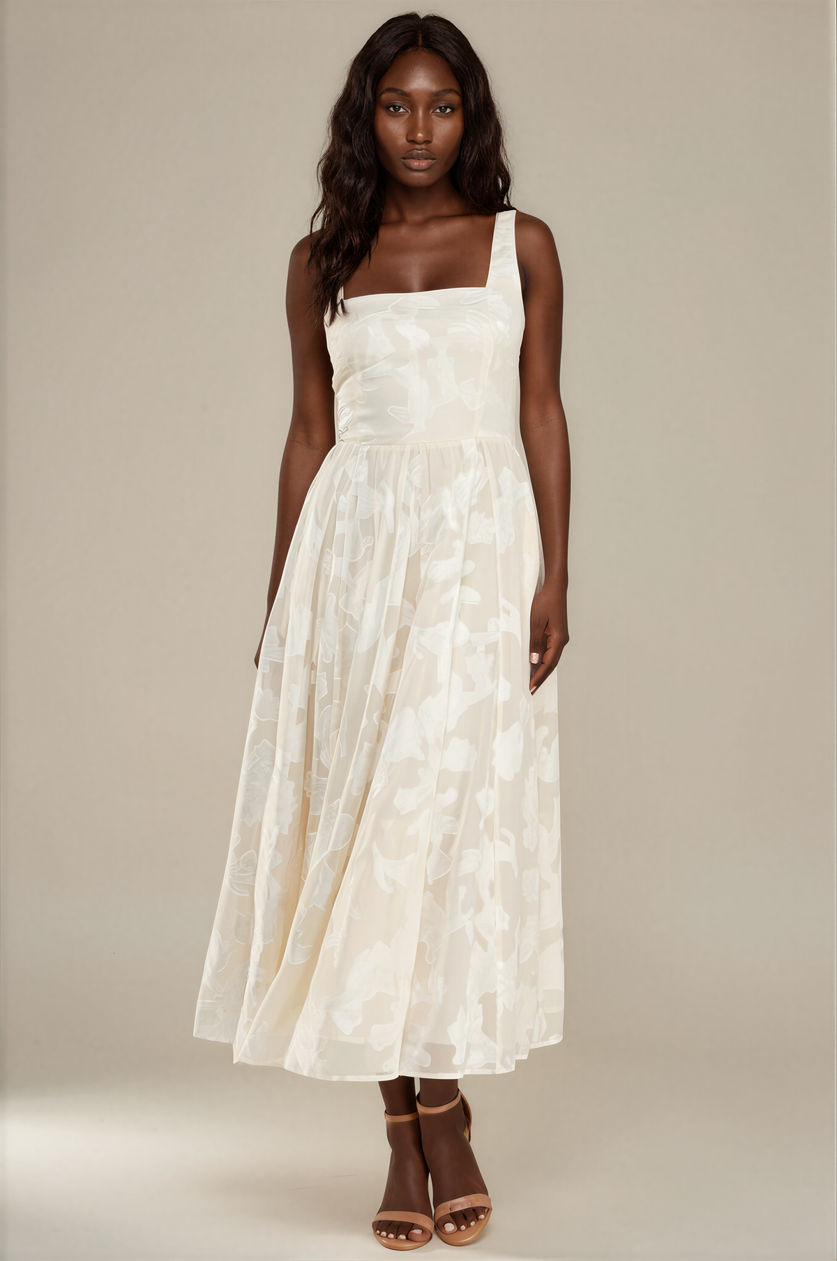 H3105 Floral Jacquard Midi Dress