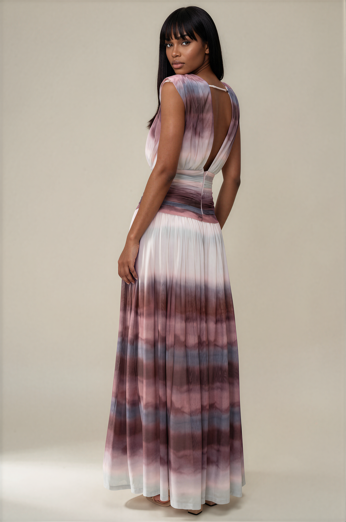 H3106 Burgundy Tie-dye Maxi Dress