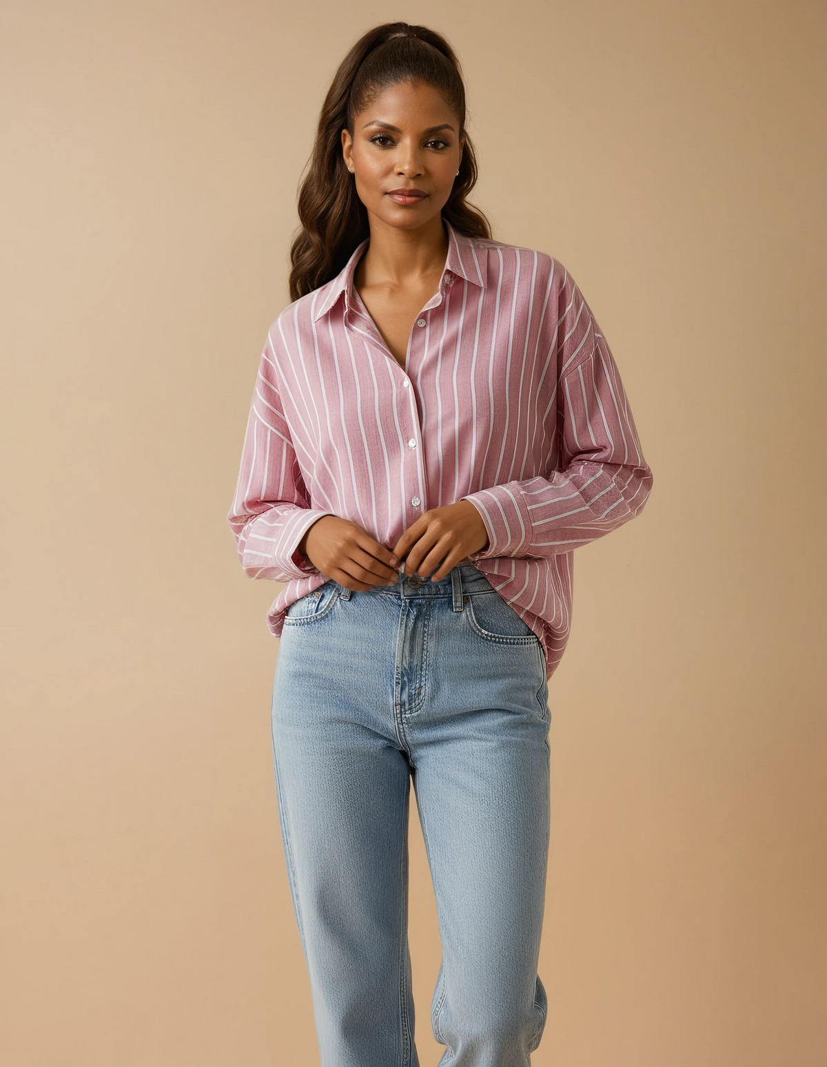 GG2005 Pink Stripe Casual Blouse