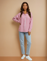 GG2005 Pink Stripe Casual Blouse