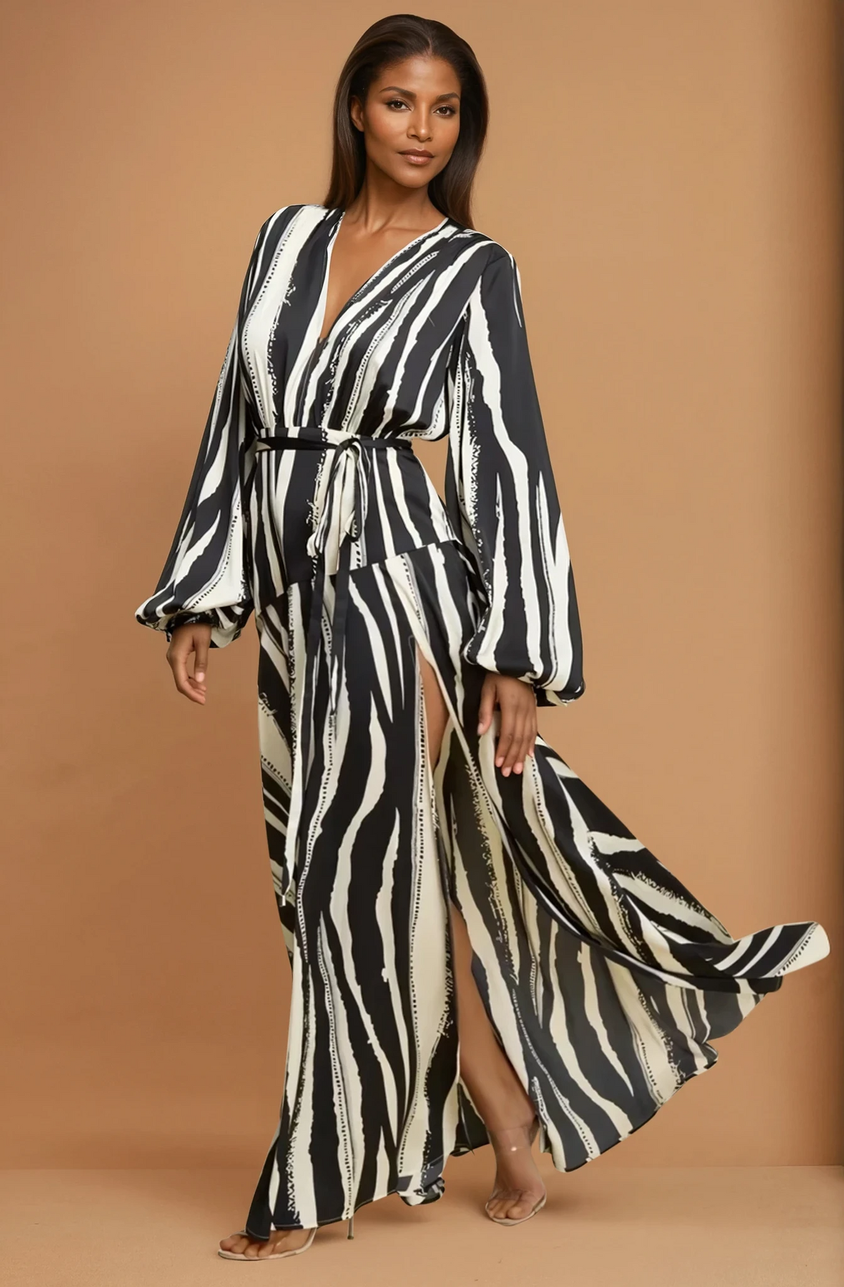 GG4057 Texured Stripe Maxi Dress