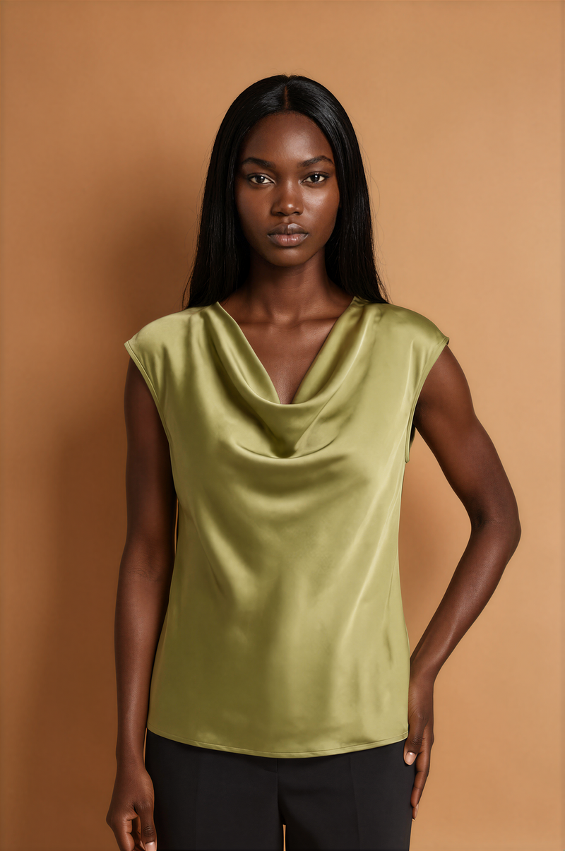 H1029 Green Cowl Neck Top