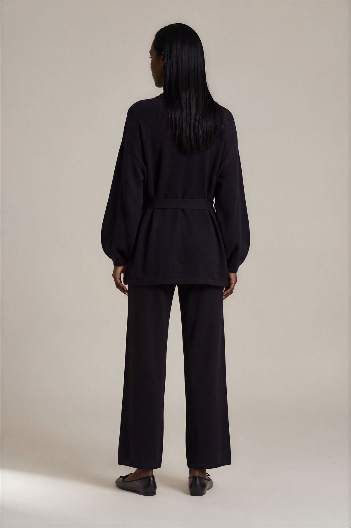 H3014 Black Sweater Balloon Sleeve Trouser