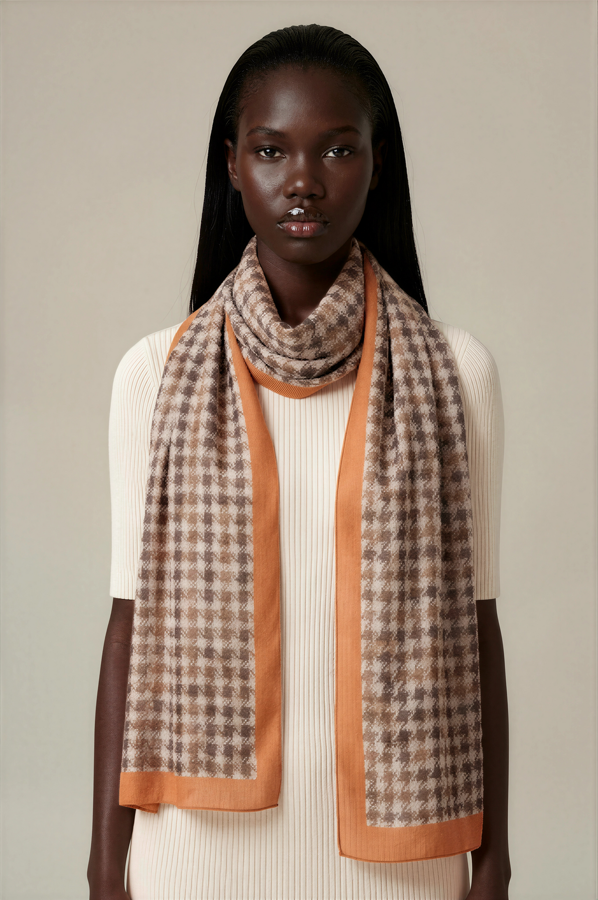 H3053 Brown Checkered Scarf