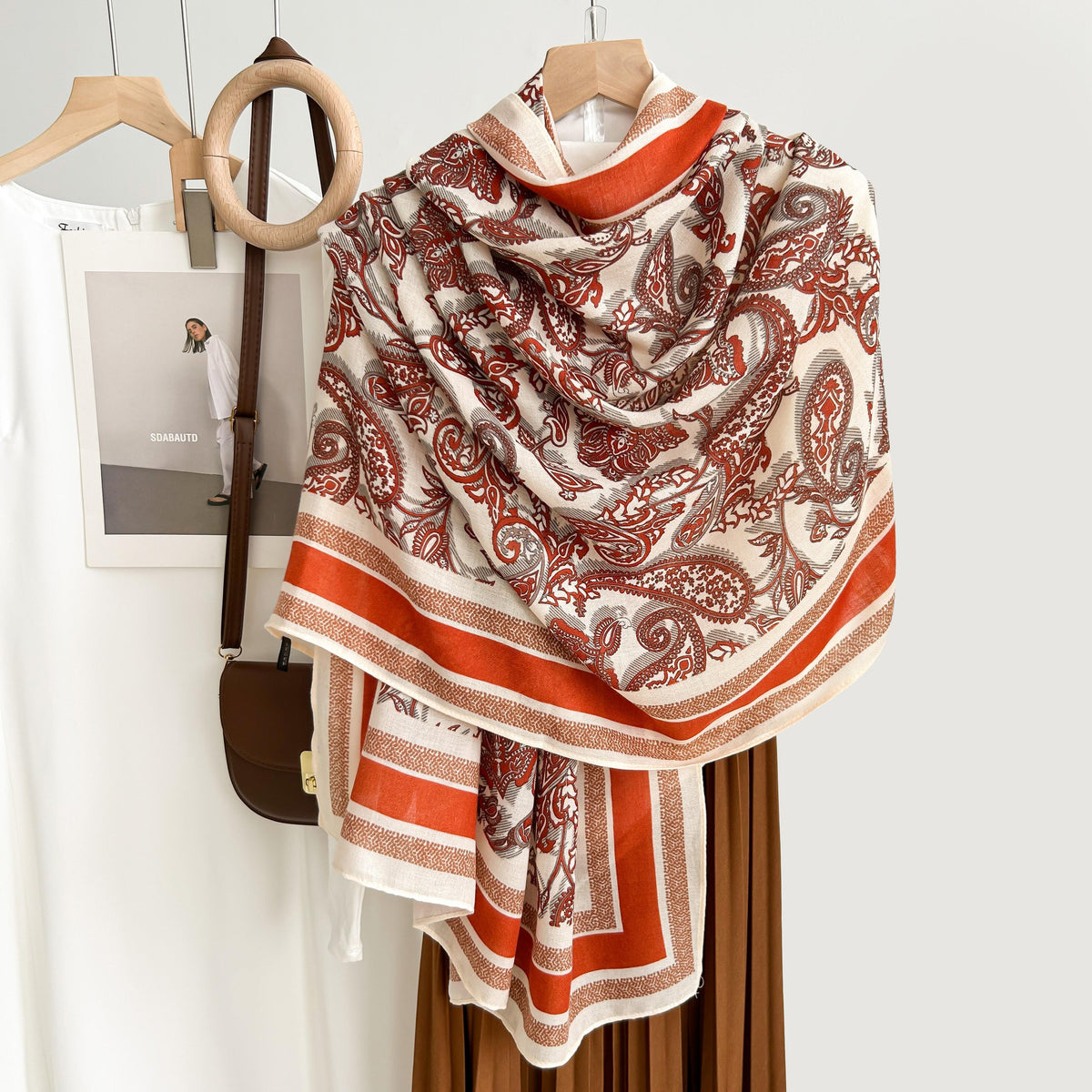 H3056 Orange Paisley Scarf