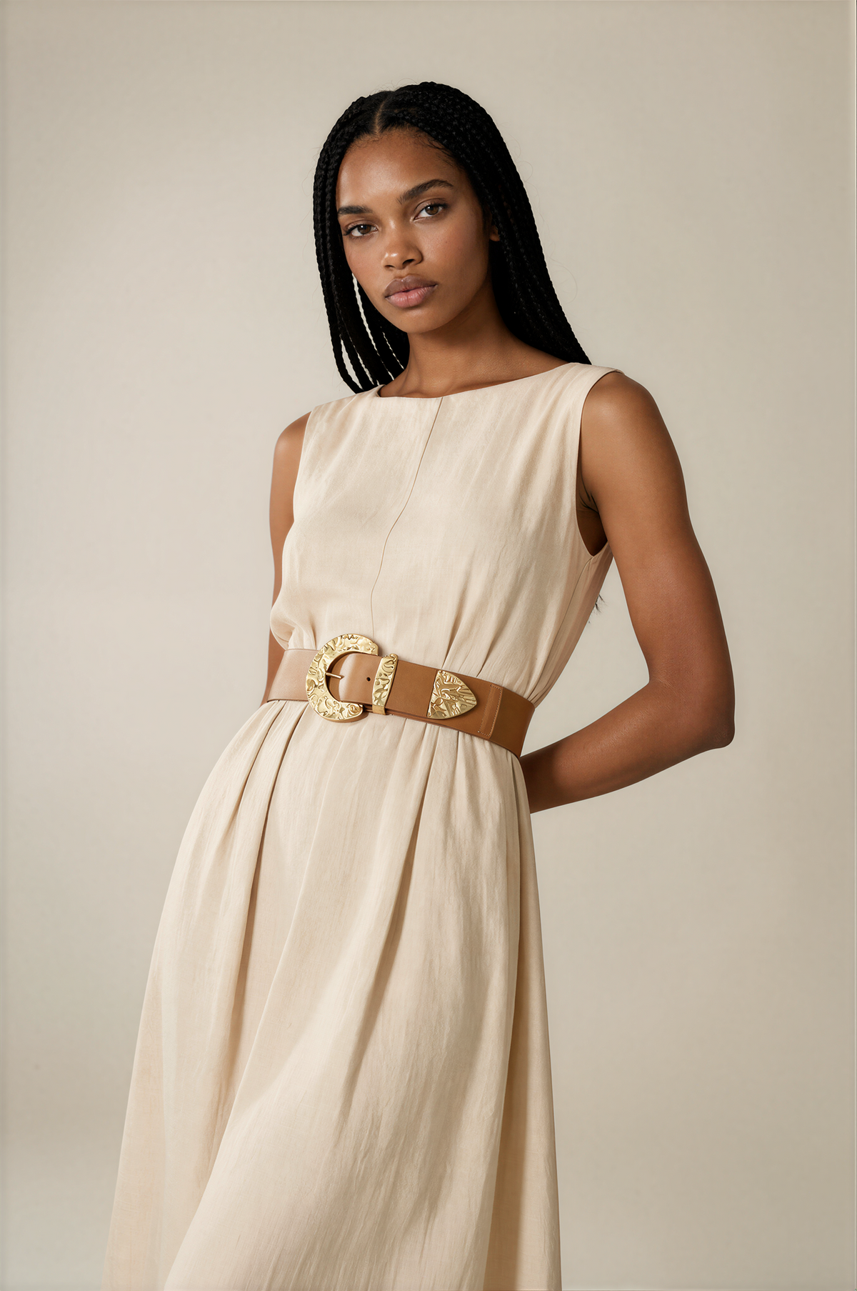 H3050 Camel Belt With Gold Buckle