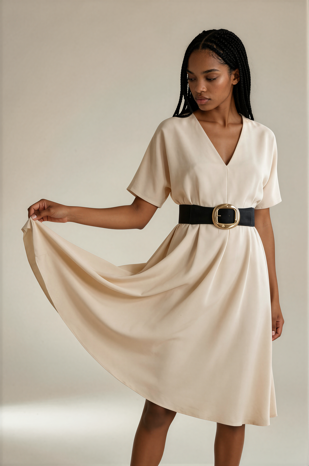 H3045 Black Suade Belt Gold Buckle