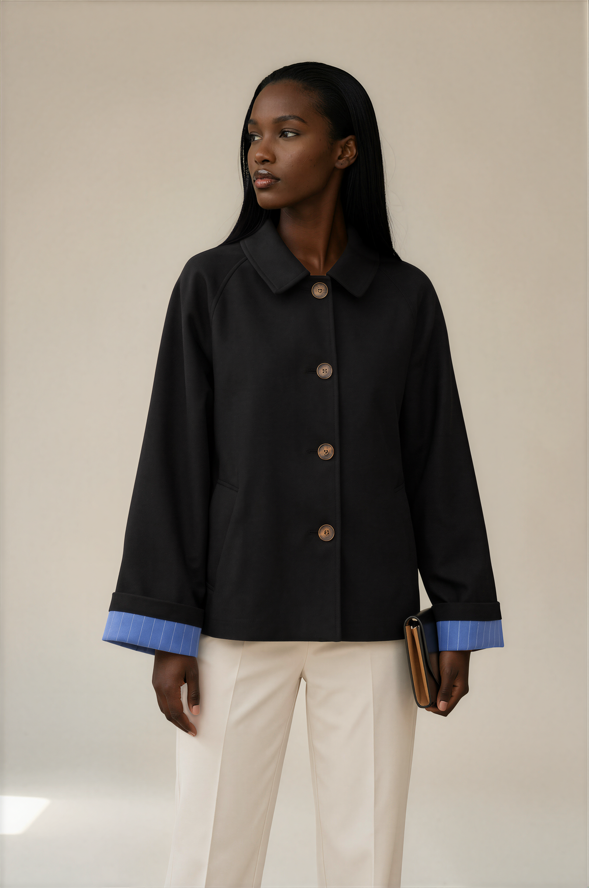 H3028 Black Short Trench Jacket