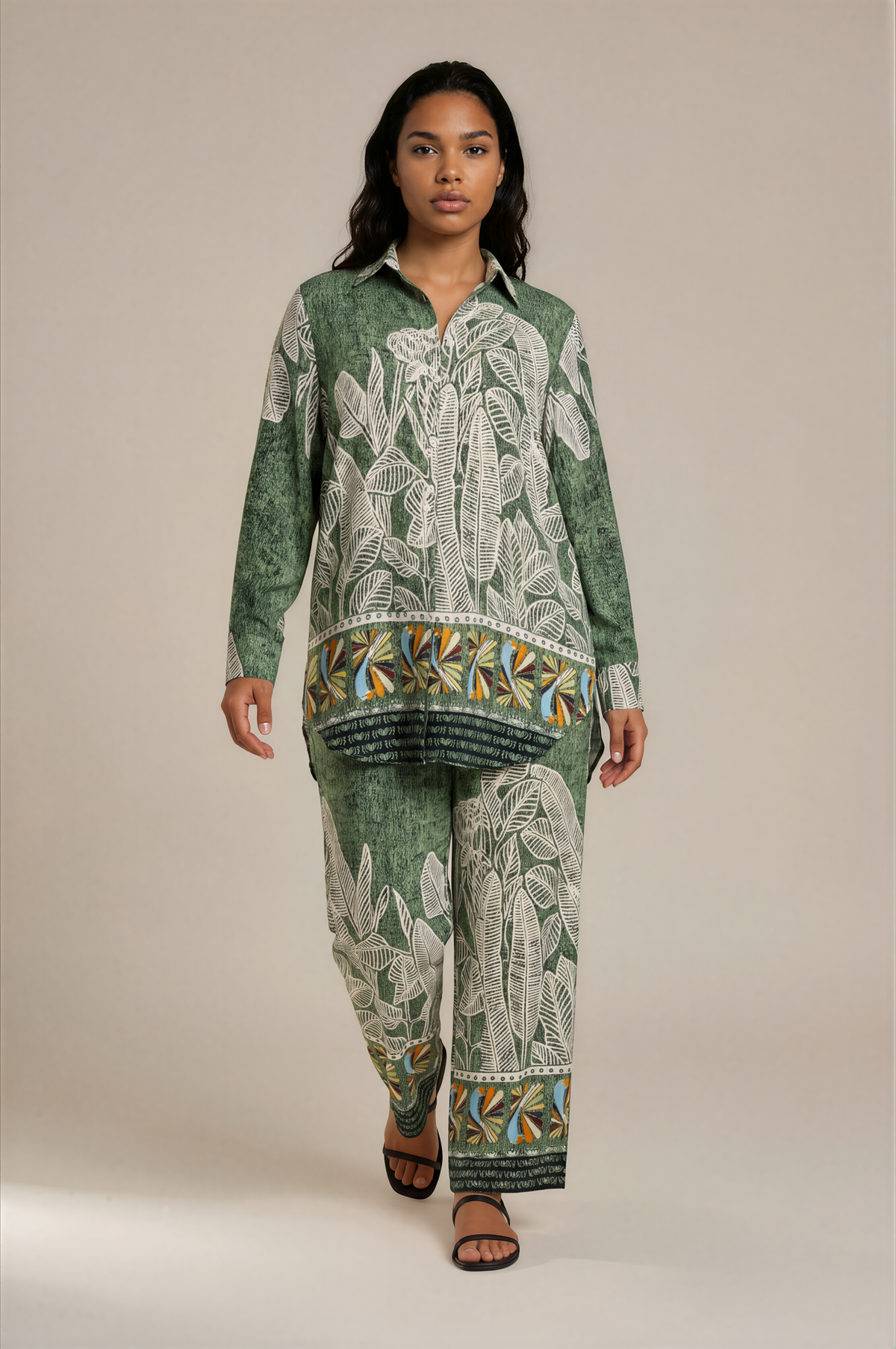 H3003 Green Geo-Print Pants