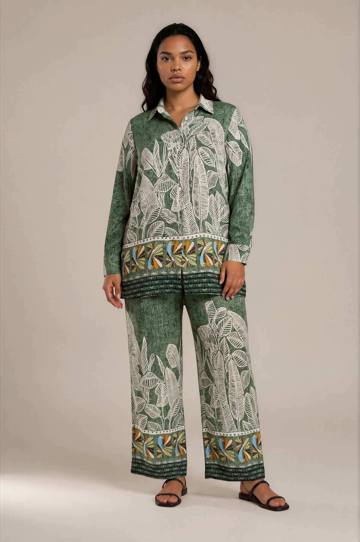 H3002 Green Geo-Print Shirt