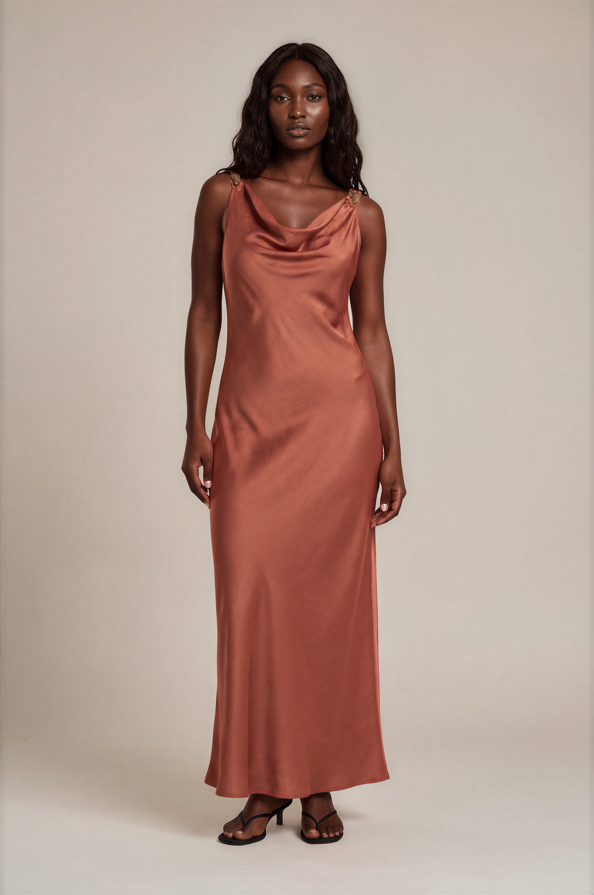H3012 Rust Maxi Silky Dress