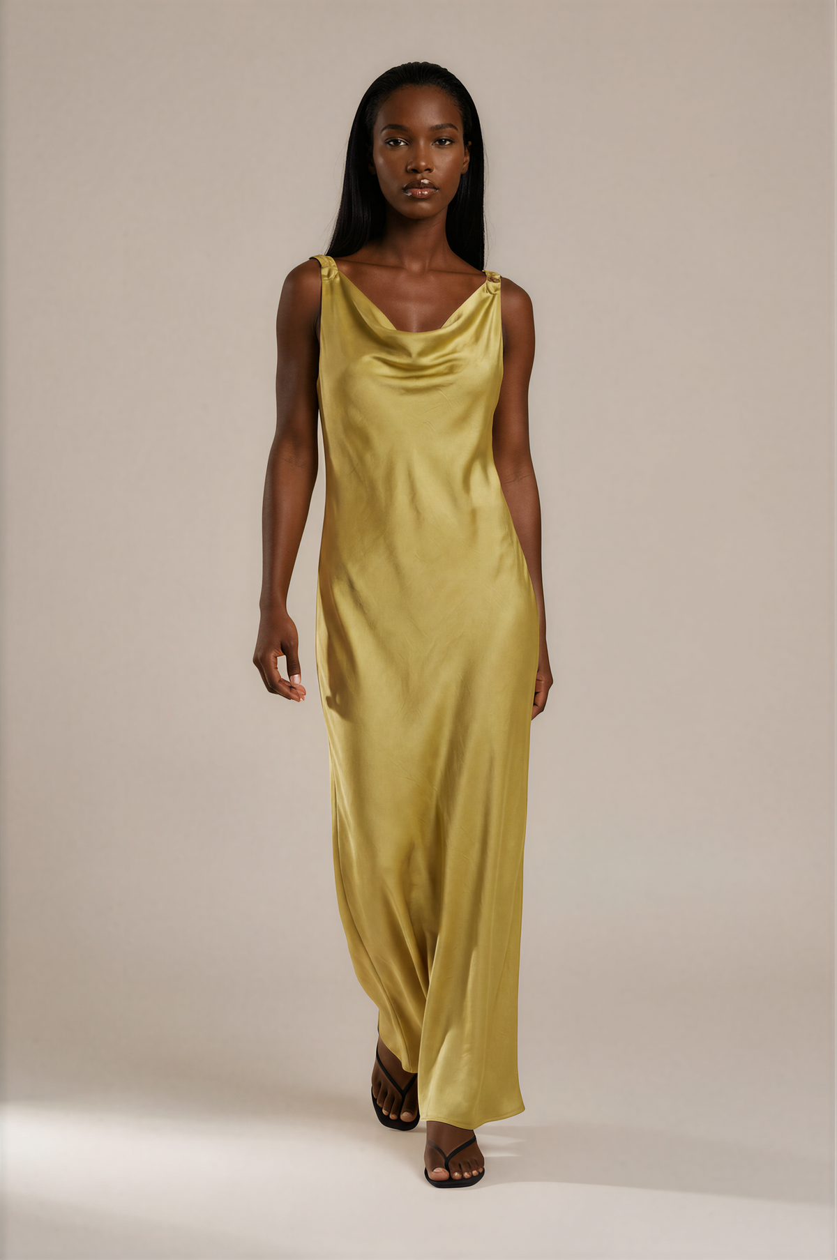 H3011 Lime Green Silky Dress