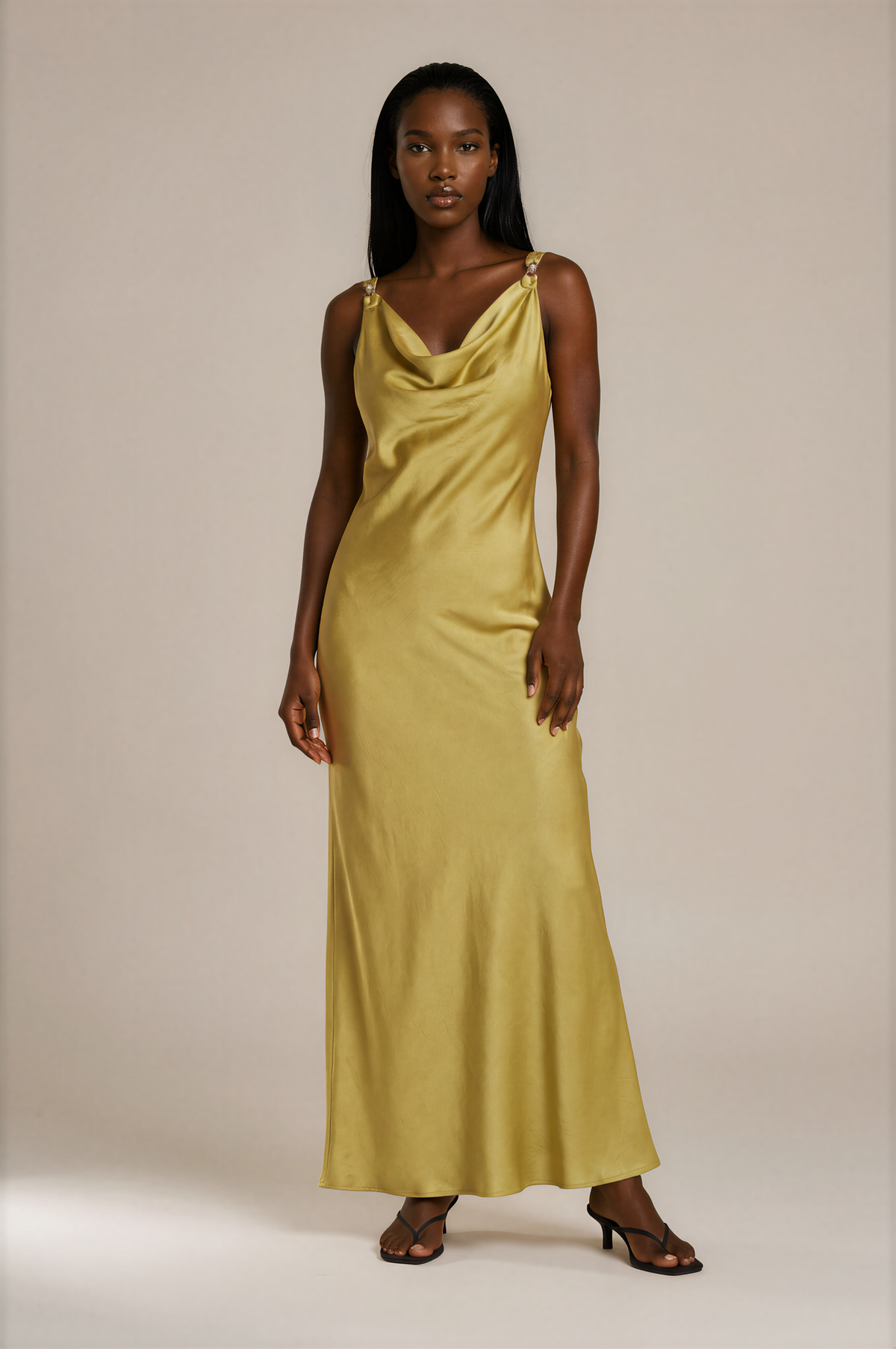 H3011 Lime Green Silky Dress