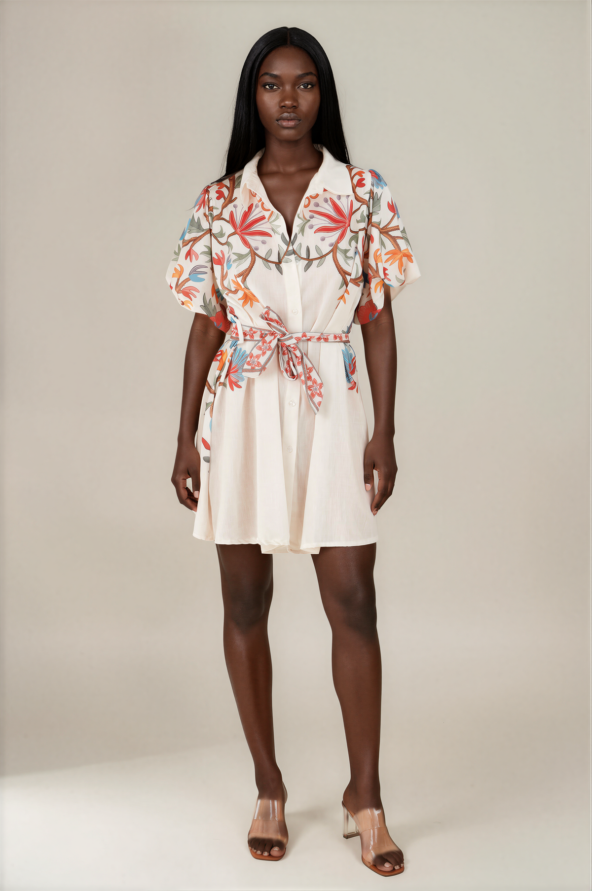 H3005 Cream Printed Dress