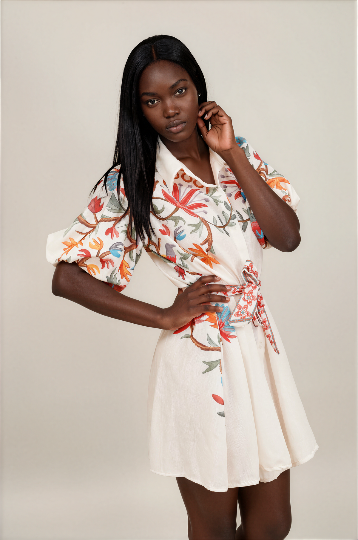 H3005 Cream Printed Dress