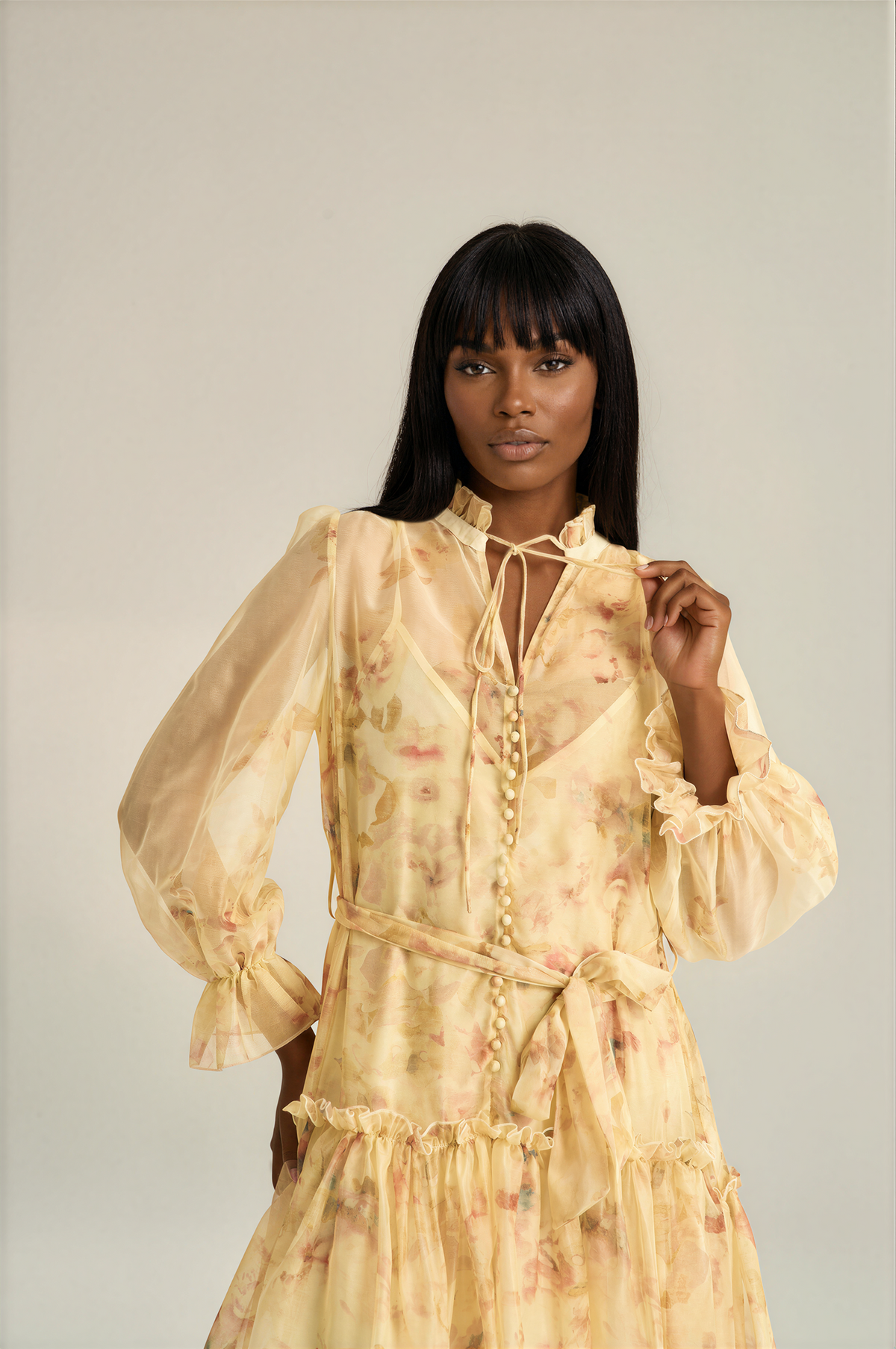 H3034 Yellow Floral Chiffon Mini