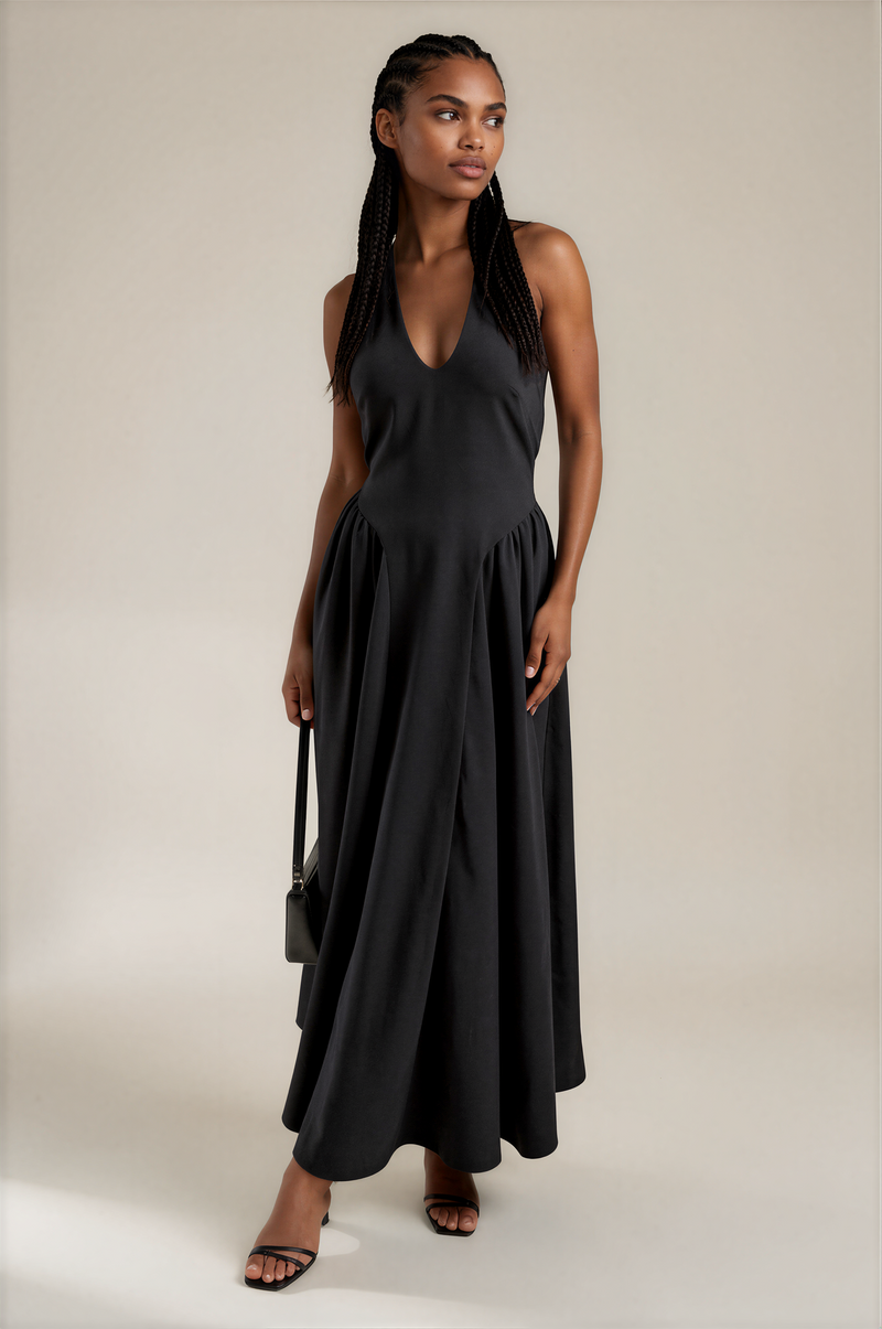 H3015 Black A-Line Dress
