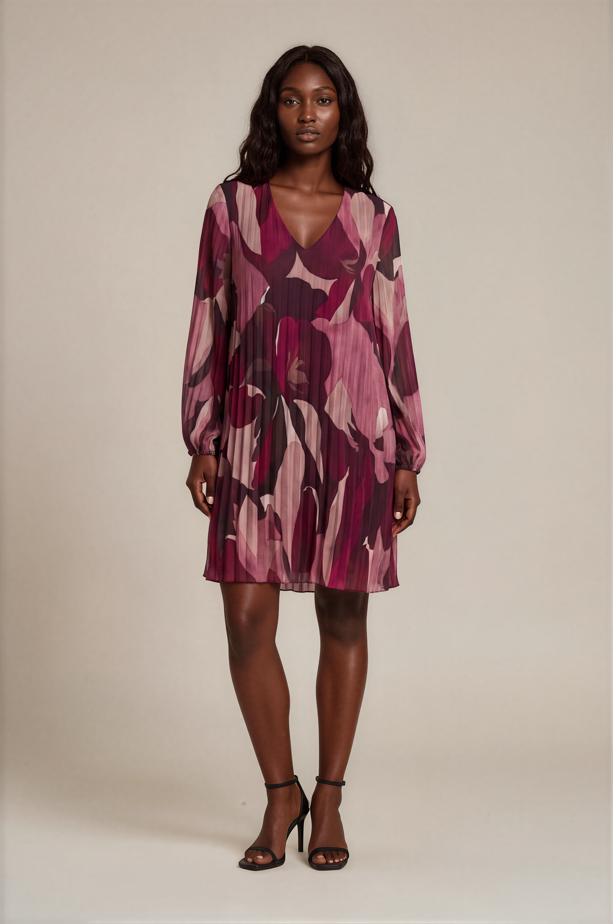 H3030 Pink Floral Pleated Dress
