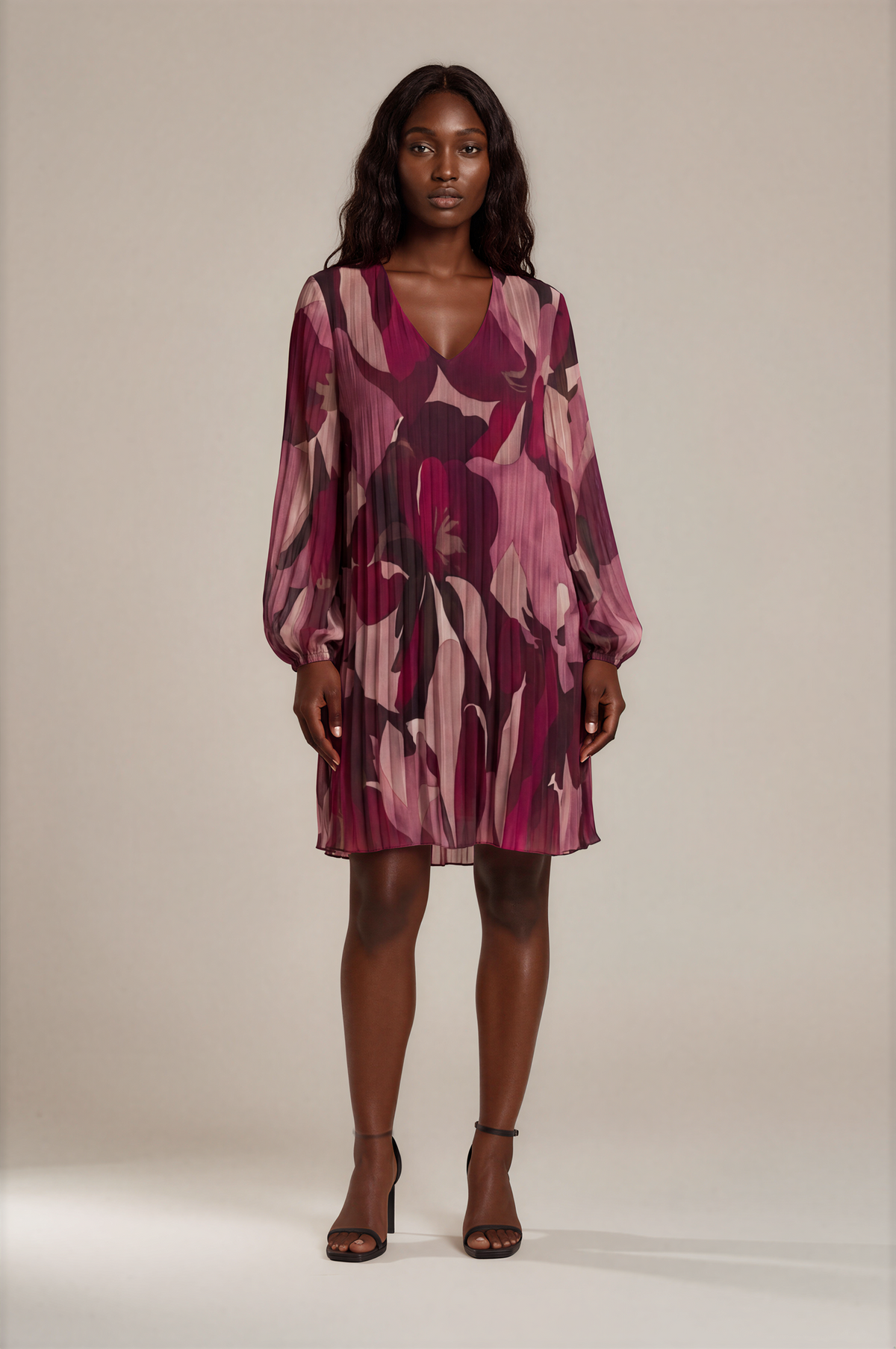 H3030 Pink Floral Pleated Dress